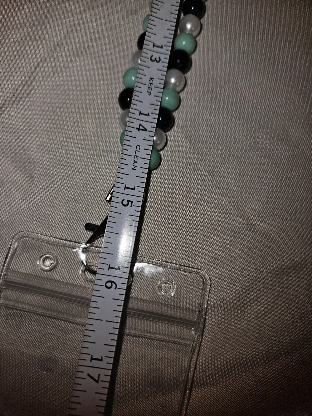 Beaded Mint & Black ID Lanyard with Clear Card Holder
